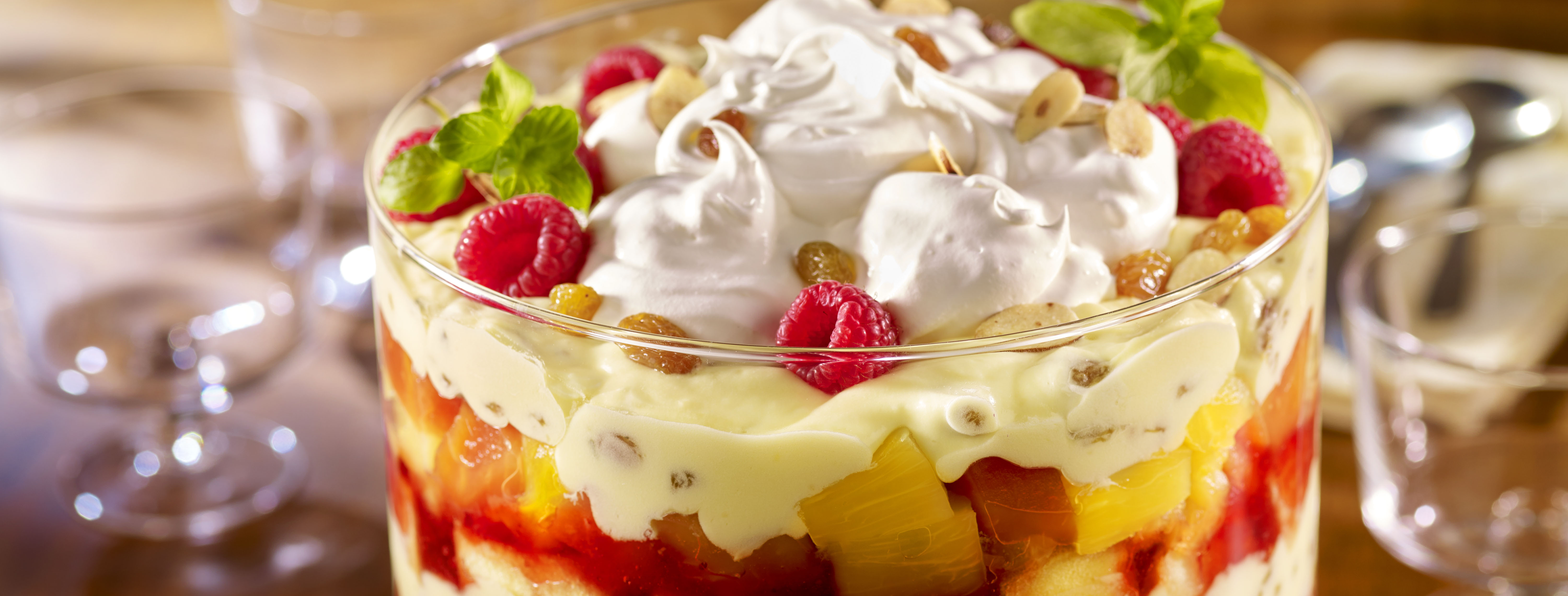A crowd pleasing fruit trifle that is easy to make.